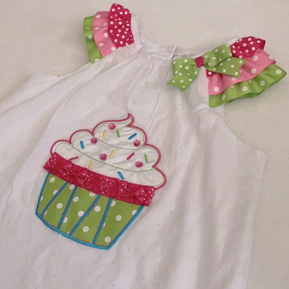Rare Editions | Cupcake Swiss Dot Birthday Scallop Hem Dress E326267 White (5) - Picture 5 of 16